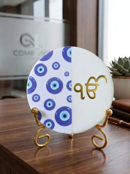 Homearte - Marble Half Evil Eye Ik Onkar Idle with Folding Metal Stand