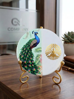 Homearte - Marble Half Peacock Buddha Idle with Folding Metal Stand