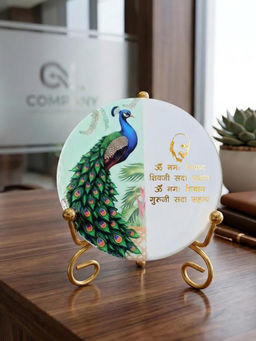 Homearte - Marble Half Peacock Guruji Mantra Idle with Folding Metal Stand
