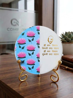 Homearte - Marble Half Pichwai Guruji Mantra Idle with Folding Metal Stand