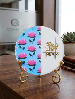 Homearte - Marble Half Pichwai Om Namah Shivay Idle with Folding Metal Stand