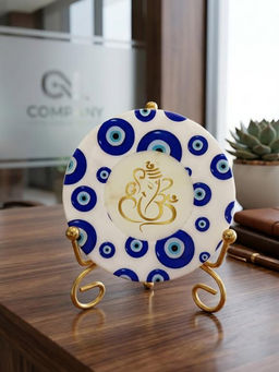 Homearte - Marble Round Evil Eye Ganesha Idle with Folding Metal Stand