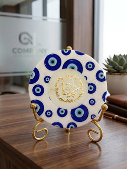 Homearte - Marble Round Evil Eye Guruji Idle with Folding Metal Stand