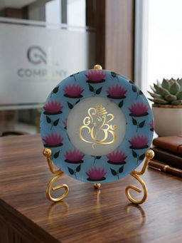 Homearte - Marble Round Pichwai Ganesha Idle with Folding Metal Stand