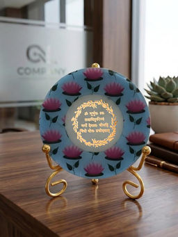 Homearte - Marble Round Pichwai Gaytri Mantra Idle with Folding Metal Stand