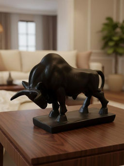 Homearte - Black Attacking Bull Figurine Showpiece