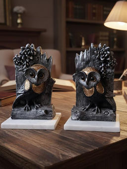 Homearte - Black Owl Figurine Showpiece with Marble Base Pack of 2