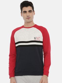 3PIN - Men Red & Grey Colourblocked Sweatshirt