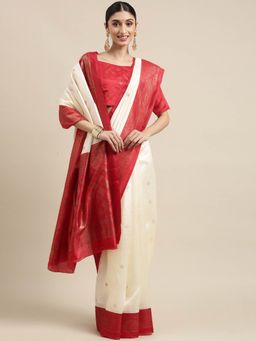 Sareemall - Off White Festive Silk Blend Printed Saree with Unstitched Blouse