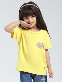 Monte Carlo - Yellow Girls Solid Round Neck T-shirt