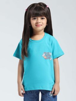 Monte Carlo - Blue Girls Solid Round Neck T-shirt