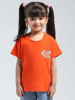Monte Carlo - Orange Girls Solid Round Neck T-shirt