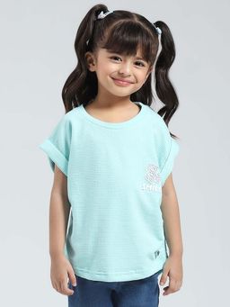 Monte Carlo - Blue Girls Solid Round Neck Top