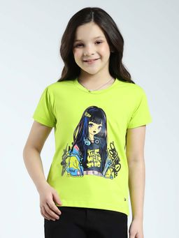 Monte Carlo - Green Girls Printed Round Neck T-shirt