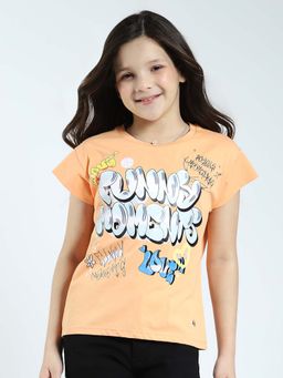 Monte Carlo - Orange Girls Printed Round Neck T-shirt