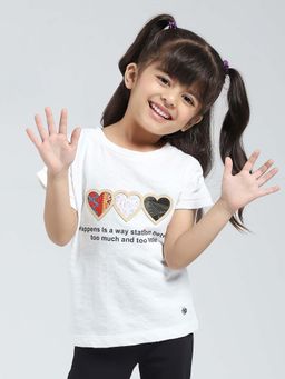 Monte Carlo - White Girls Printed Round Neck T-shirt