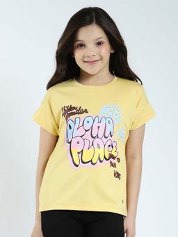 Monte Carlo - Yellow Girls Printed Round Neck T-shirt