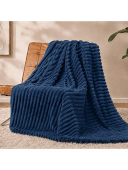 Cortina - Blue 3D Ribbed Fur Soft Warm Double Size Blanket