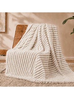Cortina - Cream 3D Ribbed Fur Soft Warm Double Size Blanket