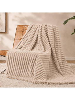 Cortina - Beige 3D Ribbed Fur Soft Warm Double Size Blanket