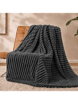 Cortina - Grey 3D Ribbed Fur Soft Warm Single Size Blanket