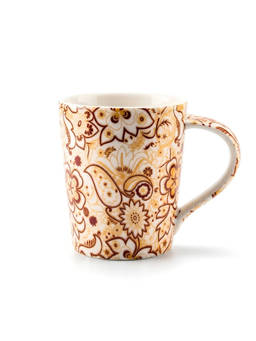 Nertz - Brown Porcelain Printed Fleur Glossy Tea and Coffee Mug 350 ML