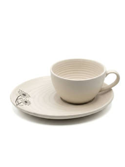 Nertz - Off White Porcelain Solid Oria Tea and Coffee Cup and Saucer 300 ML
