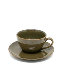 Nertz - Olive Green Porcelain Solid Maison Tea and Coffee Cup and Saucer 300 ML