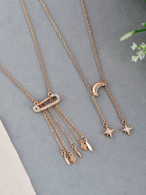 Shoshaa Set Of 2 Gold-Platead CZ Studded Pendant With Chain
