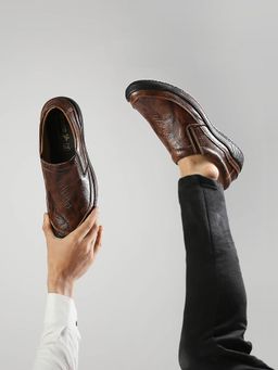 BUCKAROO - BRENT FullGrain Natural Leather Brown Casual Slip-On Shoes for Men