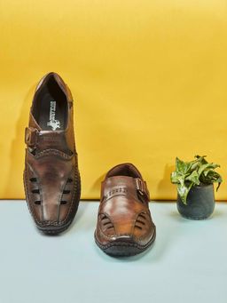 BUCKAROO - Mens Z Cameron Genuine Leather Brown Casual Closed Sandals