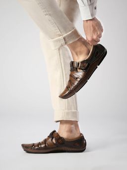 BUCKAROO - Mens Carlin Nx Genuine Leather Tan Casual Closed Sandals