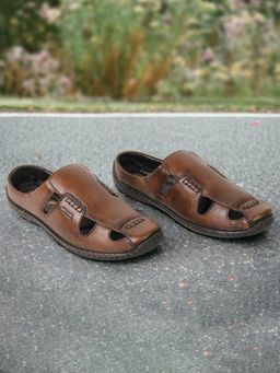 BUCKAROO - Mens Bunato Full Grain Natural Leather Tan Casual Sandals