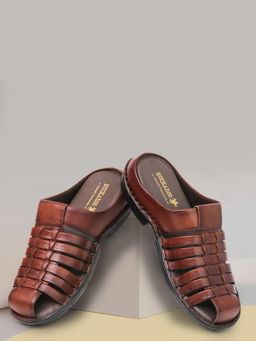 BUCKAROO - NIVEN Full Grain Natural Leather Casual Open Sandals Brown