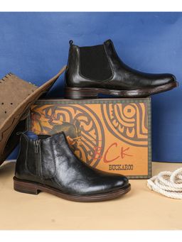 BUCKAROO - Artek Full Grain Natural Leather Black Chelsea Boots