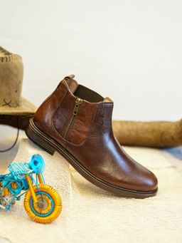 BUCKAROO - Artek Full Grain Natural Leather Brown Chelsea Boots