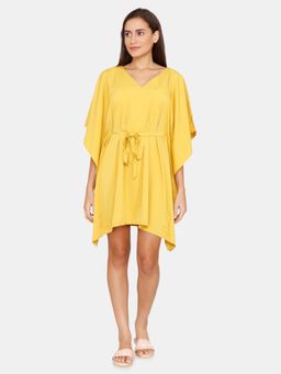 Zivame - Coucou Knee Length Slip on Poncho with waist tie up - Vibrant Yellow