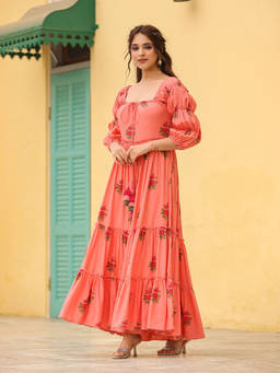 EverBloom - Masakali Peach Tiered Long Dress