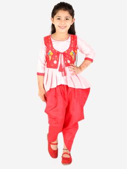 KID1 - Utsav Embroidered High Low Peplum Top With Dhoti (Set of 2)