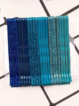 OOMPH - Combo of 24 Blue, & Purple Shimmer Metal Bobby Pins For Women & Girls