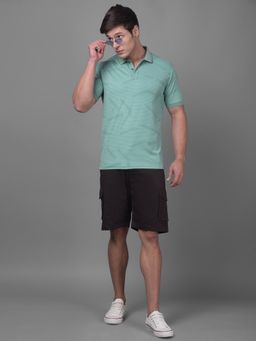 CRIMSOUNE CLUB - Mens Green Geometric Half Sleeves Collar Neck Polo T-Shirt