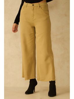 Virgio - Women Cotton A-Line Fit Solid Beige Jeans