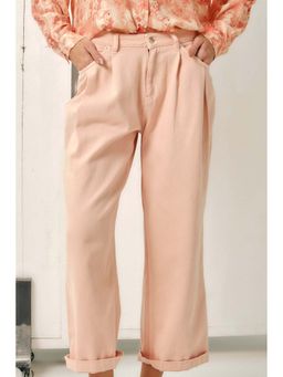 Virgio - Women Cotton Flared Fit Solid Pink Jeans