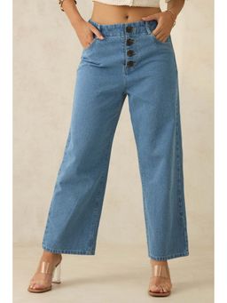 Virgio - Women Denim Wide Fit Solid Blue Jeans