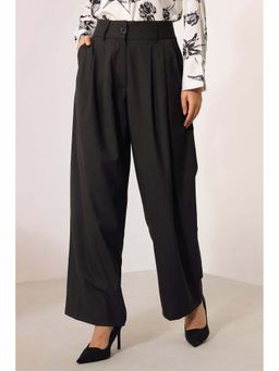 Virgio - Women Polyester Flared Fit Solid Black Trouser