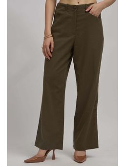 Virgio - Women Viscose Straight Fit Solid Olive Trouser