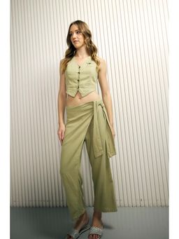 Virgio - Women Viscose Wrap Fit Solid Green Pant