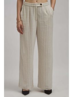 Virgio - Women Cotton Straight Fit Stripes Off White Trouser