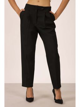 Virgio - Women Polyester Wide Fit Solid Black Trouser