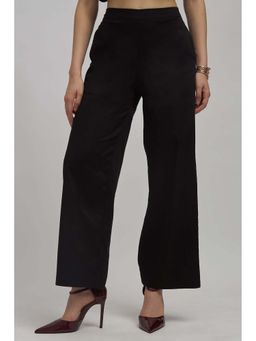Virgio - Women Cotton Regular Fit Solid Black Trouser